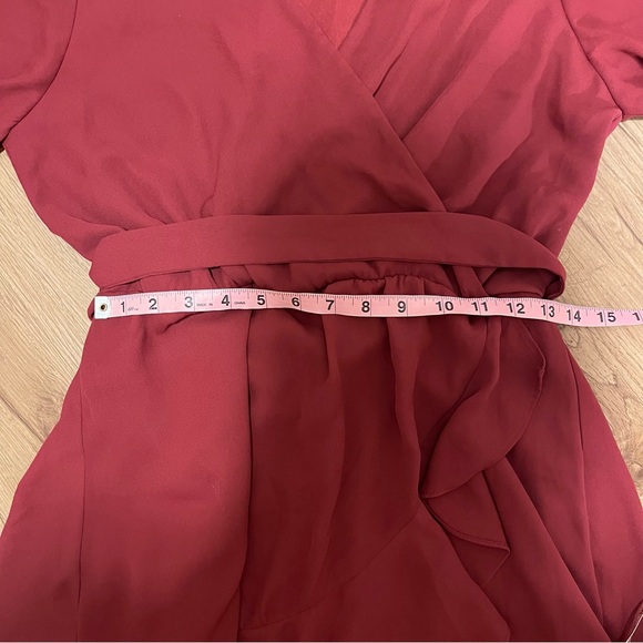 Blue Rain Maroon Wrap Dress size Medium flutter sleeves ruffle skirt - Picture 5 of 5